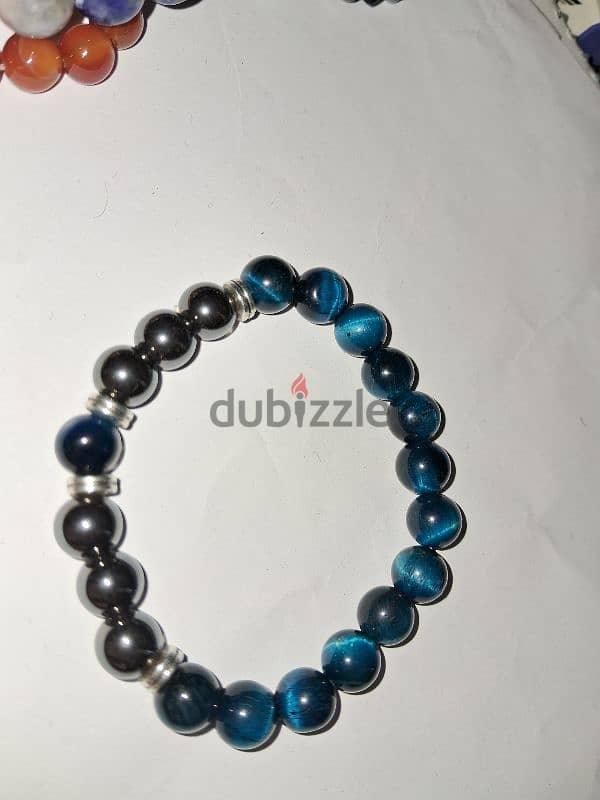 Blue tiger's eye gemstones bracelet عين النمر الازرق سوارة 2