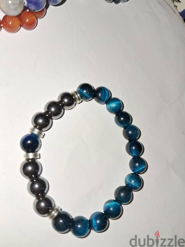 Blue tiger's eye gemstones bracelet عين النمر الازرق سوارة 3