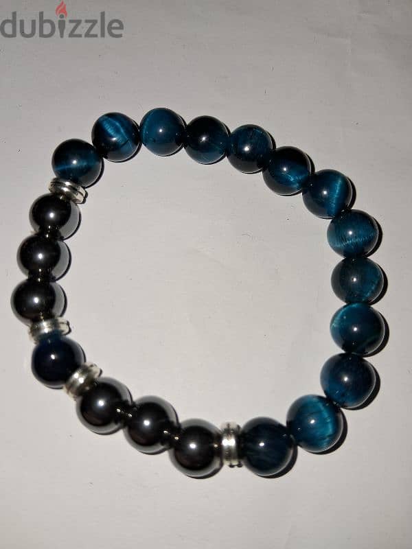 Blue tiger's eye gemstones bracelet عين النمر الازرق سوارة 4