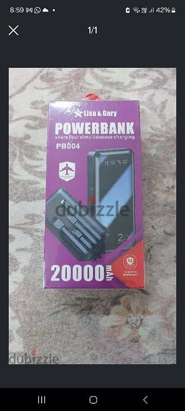 3 months warranty 20,000mAh Powerbank with 4 Cables,  only 4bd