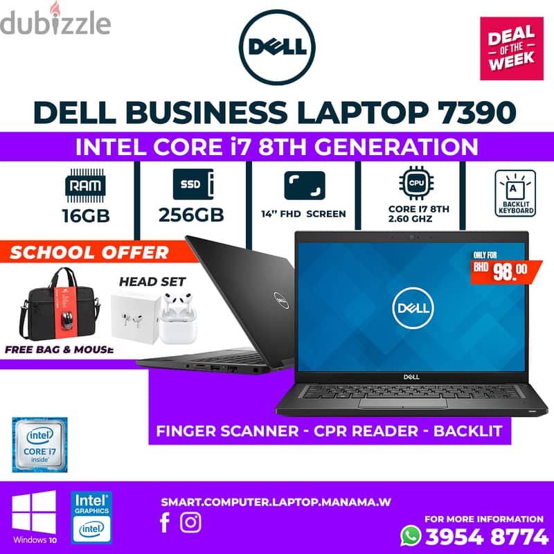 DELL Core i7 8th Generation Laptop 16GB RAM DDR4 + 256GB SSD 14" FHD 0