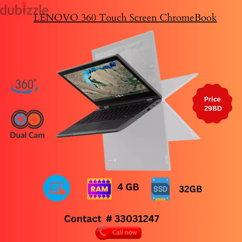 360 Double Cam Touch Screen Lenovo ChromeBook I4GB RAM | 32GB Storage 0