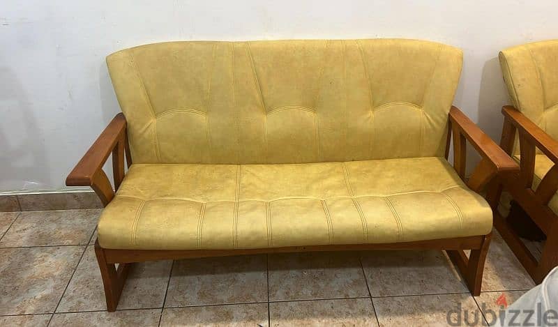 6 seater wooden sofa set leather finished 2