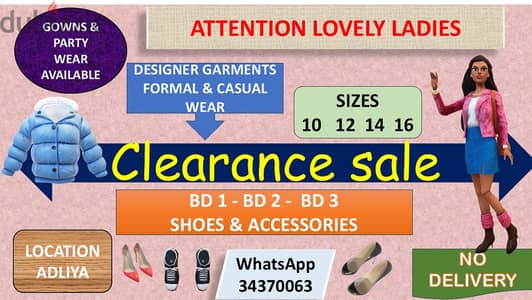 House clearance sale of ladies wear, shoes and accessories, cheap