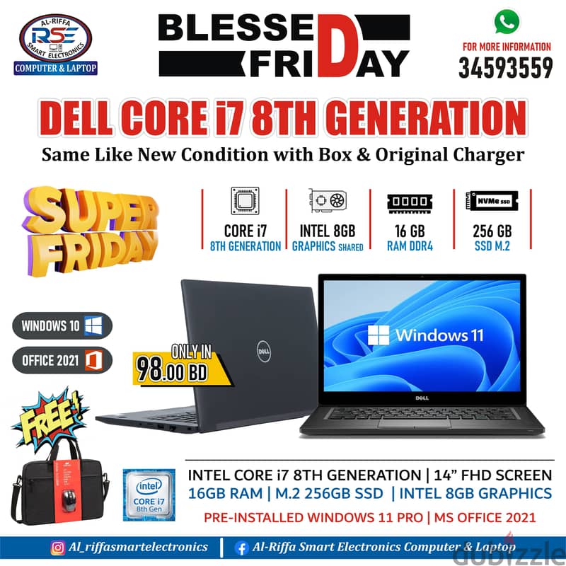 Blessed Friday Offer DELL i7 8th Generation Laptop Same New 16GB RAM 0