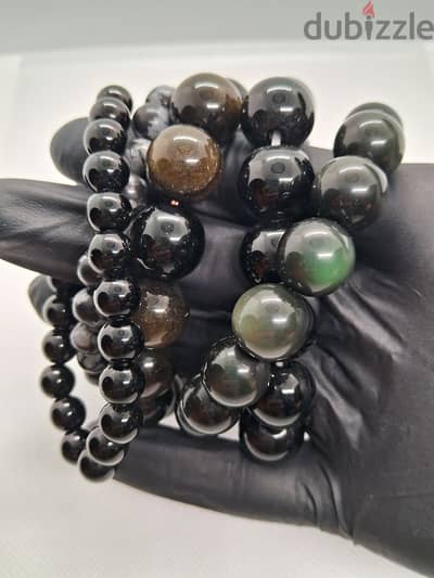 Obsidian gemstones bracelets  (All 25) احجار السبج