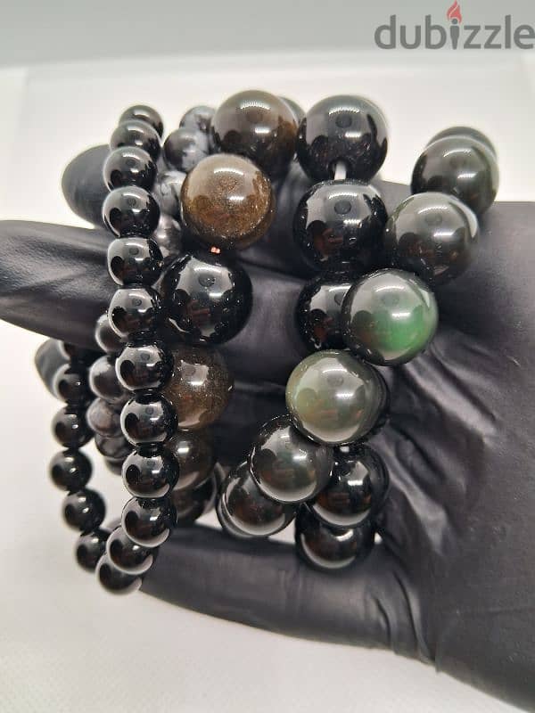 Obsidian gemstones bracelets  (All 25) احجار السبج 0