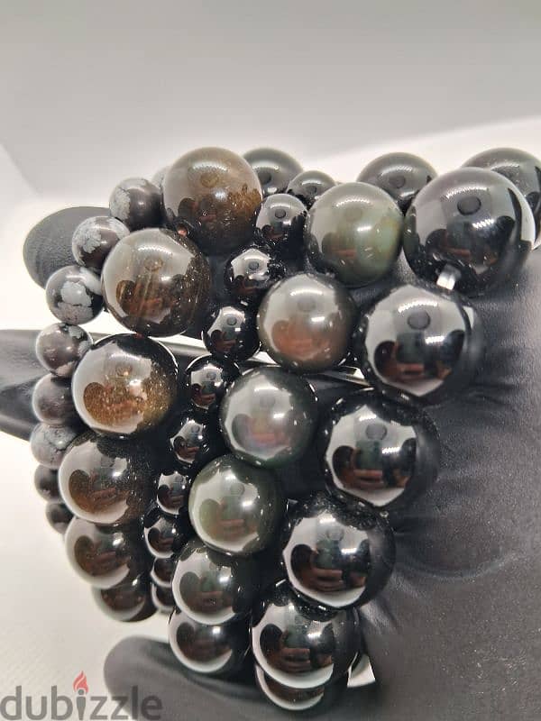 Obsidian gemstones bracelets  (All 25) احجار السبج 1