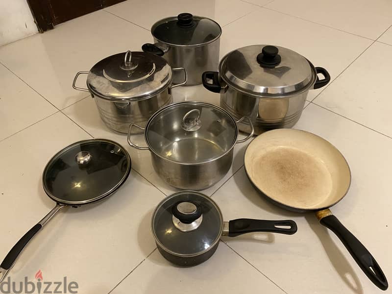 Set of 4 Stainless Steel Pots, 2 Pans and 1 saucepan- 12 BHD Only 0