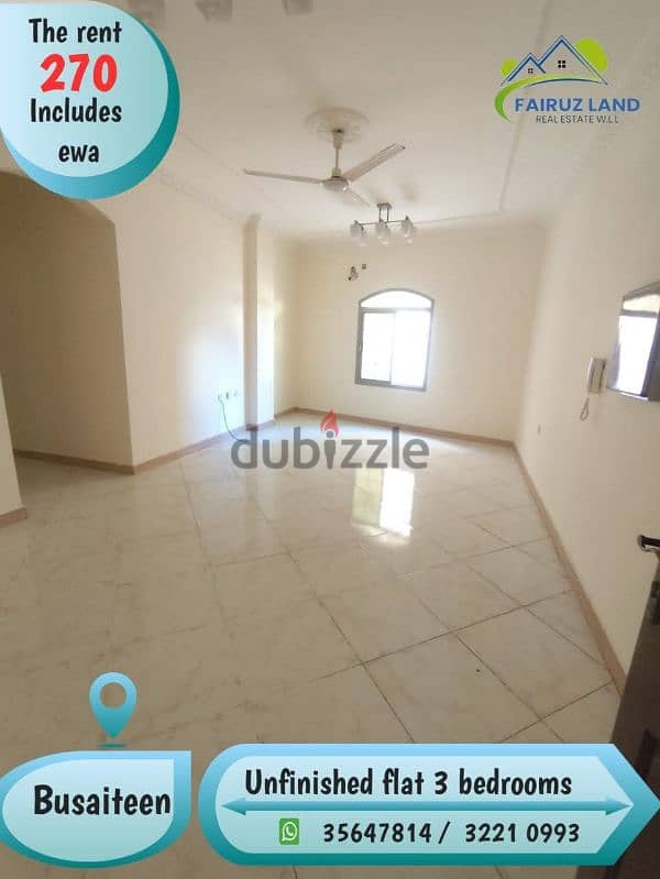 Big Flat  rent @ busaiteen 3 bedrooms 270 bd including ewa 0