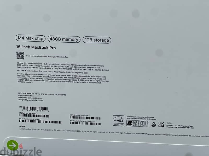 MACBOOK PRO M4 MAX 16.2INCH 1 TB BRAND NEW 1