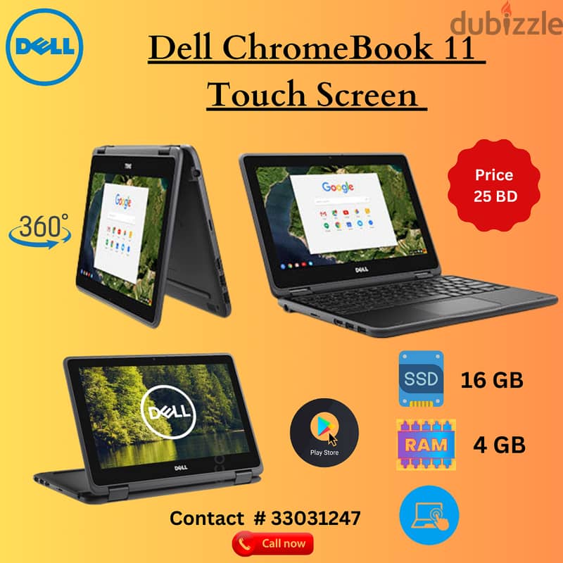 Arabic Keys Dell Chromebook  |  360 Rotatable Touch Screen | 16GB Stor 0