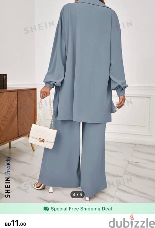 Button Front Shirt & Wide Leg Pants بدلة محجبات او سفر 0