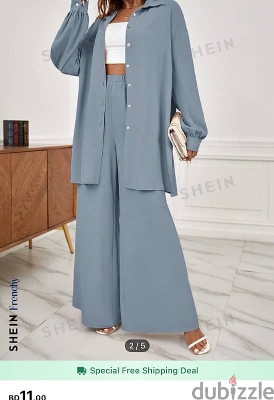 Button Front Shirt & Wide Leg Pants بدلة محجبات او سفر 1