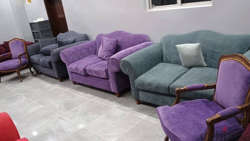 3-color sofa set with 2 single chairs, very clean 45BD 2