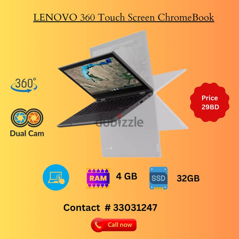 Touch 360 Screen Lenovo ChromeBook I Double Camera| 4GB RAM | 32GB Sto 0