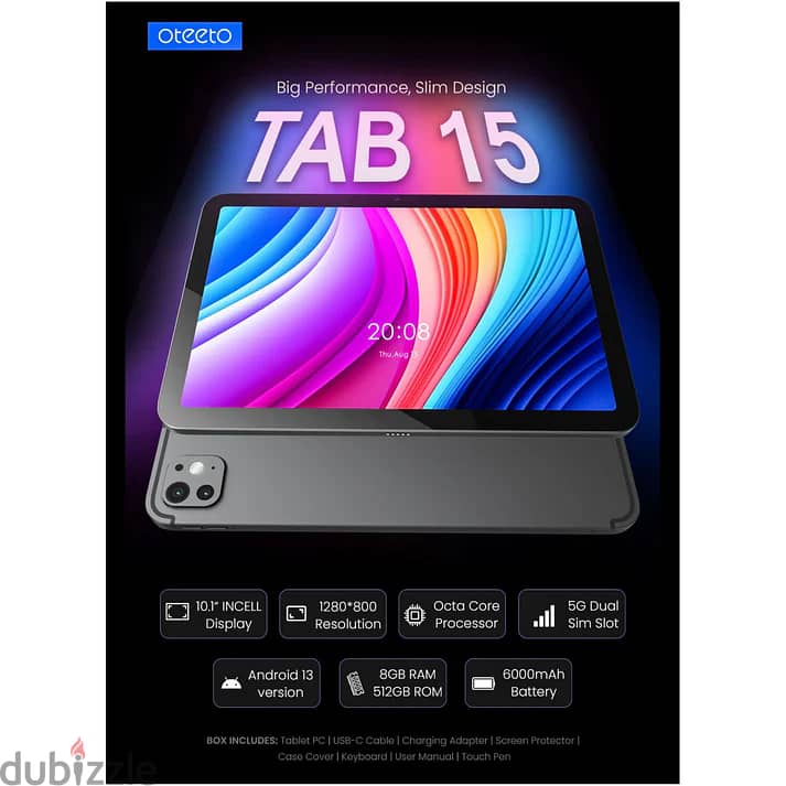 Oteeto TAB 15 Tablet With Free Keyboard+Touch Pen | 10.1 Inch | 5GSIM 1