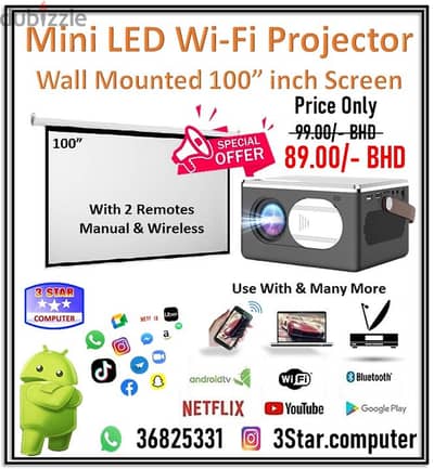 Offer Potable Android Mini Projector 100"Wall Mounted Projector Screen