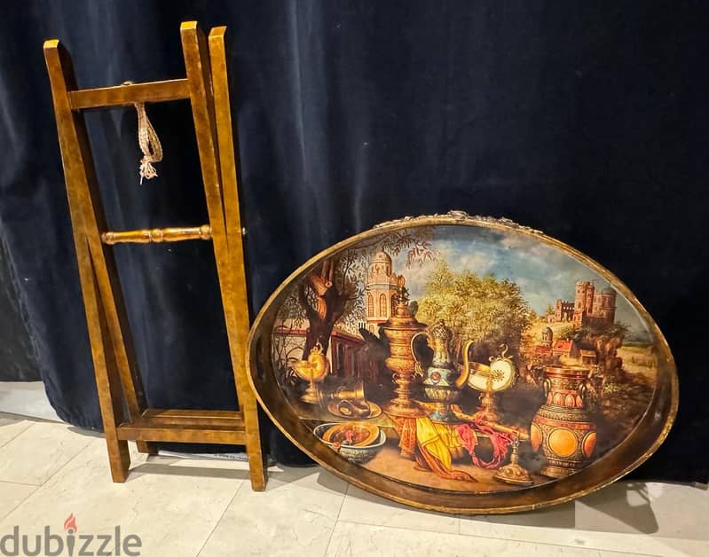 Antique-Style Oval Tray Table with Foldable Base 2