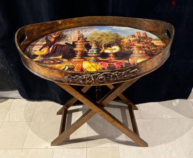 Antique-Style Oval Tray Table with Foldable Base 10