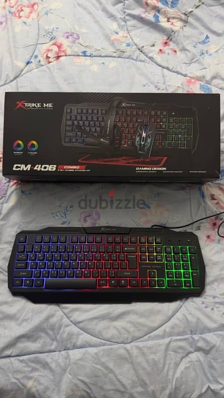 Gaming keyboard combo 4 in 1 English and Arabic + Meetion cooler pad 7