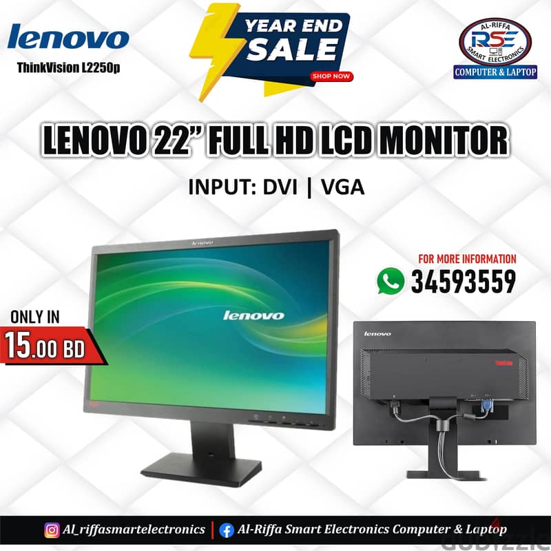 National Day Offer LENOVO ThinkVision 22"FHD Wide Monitor Good Working 0