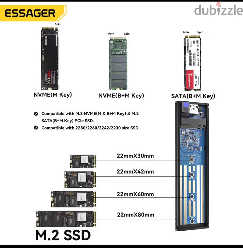 Essager M. 2 SSD Case Hard Drive Portable NVME SATA USB3.2 TypeC 10Gbps 0