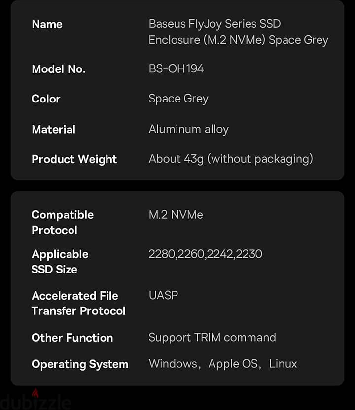 Baseus M2 SSD Case 10Gbps SATA NVMe Protocol M. 2 USB-C 3.2 Gen2 8TB l 2