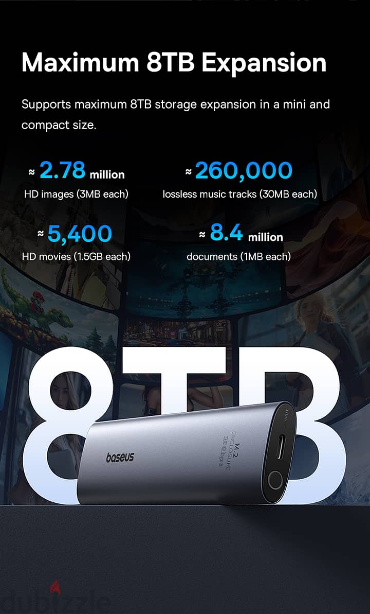 Baseus M2 SSD Case 10Gbps SATA NVMe Protocol M. 2 USB-C 3.2 Gen2 8TB l 4