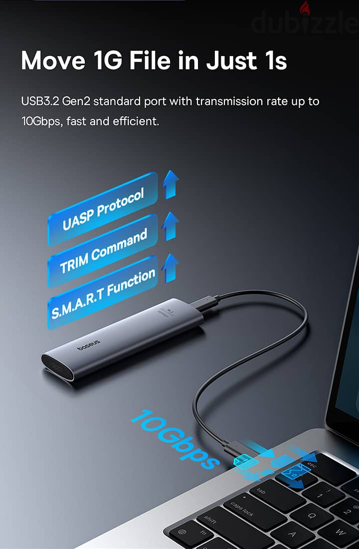 Baseus M2 SSD Case 10Gbps SATA NVMe Protocol M. 2 USB-C 3.2 Gen2 8TB l 7