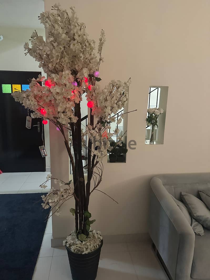 White Flower Artificial Tree with red lights 2