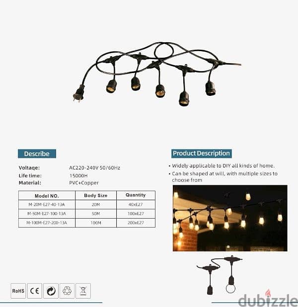 wire with holder and 9w bulb 2