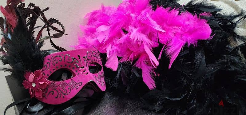 Hot Pink Masquerade Mask with Side Feathers 2