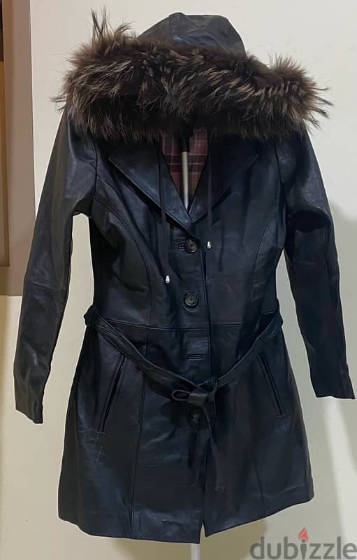 Mens Cow Leather Jacket, Womens Sheep Leather Jacket, Rabbit Fur Scarf 2