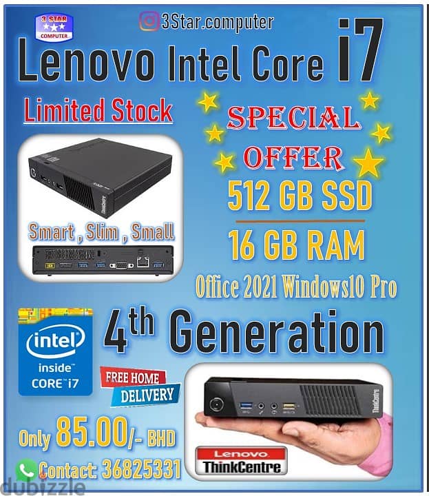 Lenovo Tiny Mini PC Core I7 3.2Ghz 16GB RAM 512GB SSD Good Working 0