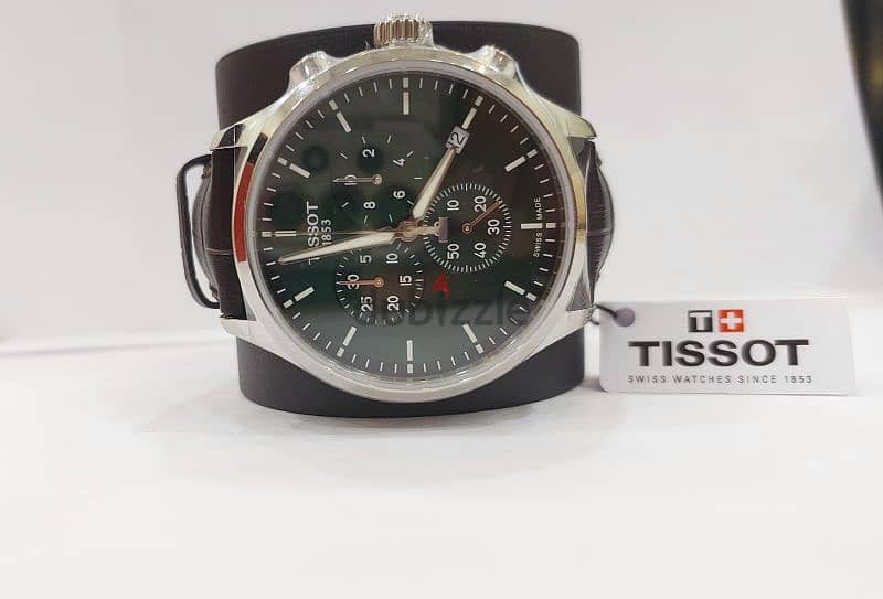 Tissot Chrono XL Classic Green Dial & brown leather strap 2