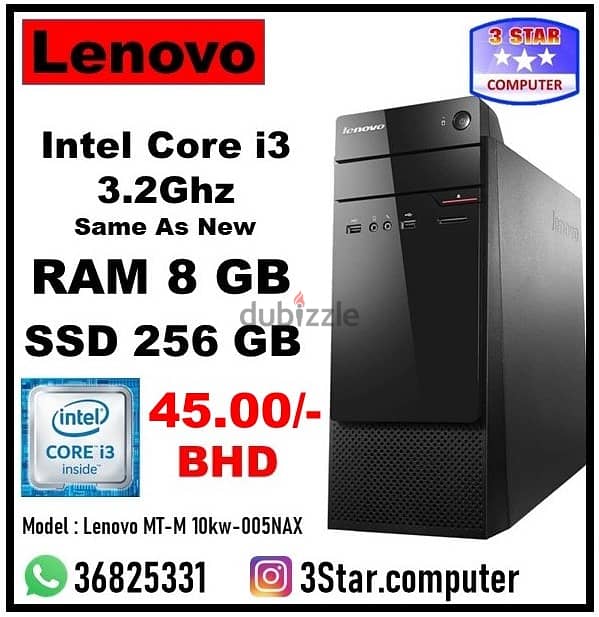 Lenovo Core i3 3.2Ghz 6th Gen With 8GB RAM 256GB SSD FREE Wi-Fi 45 BD 0