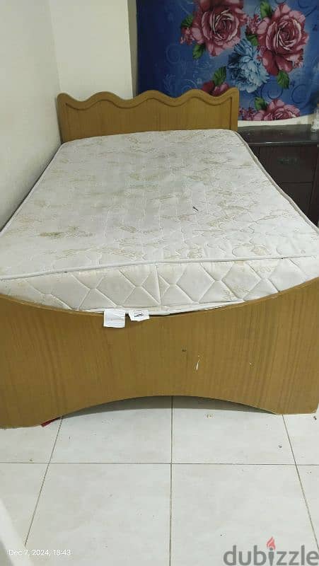 1 Large Single bed,  2 Side bed tables, 3 mattresses, 1 chair 2