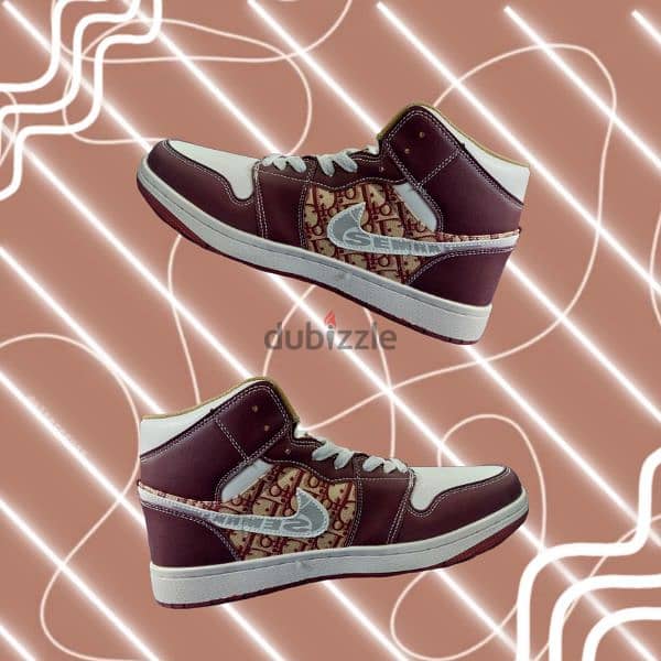 Stylish Burgundy High-Top Sneakers with Bold Pattern 1