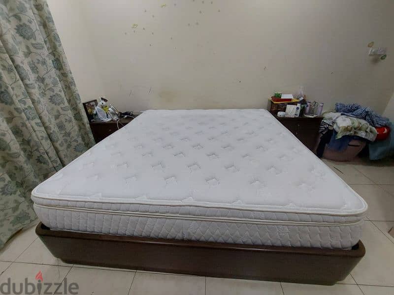 King size bed and mattress with two side tables for sale 3