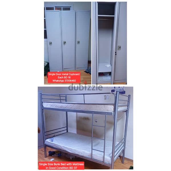 Metal Cupboard 1 Door and bunk bed with new mattress and other items 0