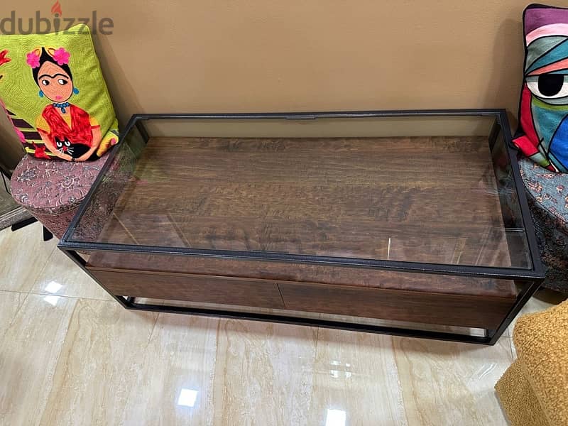 Wooden Coffee Table with Glass 1