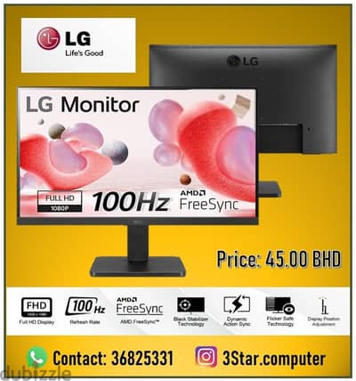 New LG 22"HDMI Monitor Full HD 1080p 100Hz National Day Offer 45 BHD