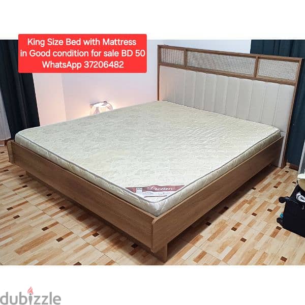 King size bed with mattress snd other items for sale with Delivery 0