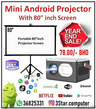 Year End Sale Offer Portable Android Projector & 80" Portable Screen