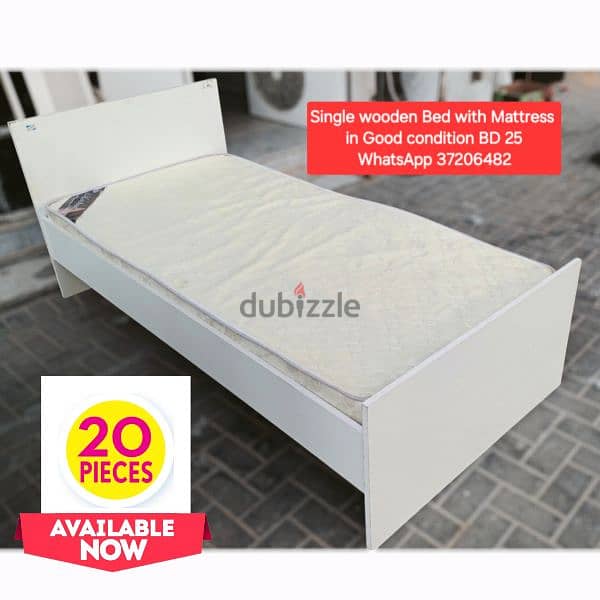 Single wooden bed with mattress and other items for sale with Delivery 0