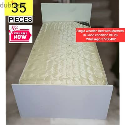 Wooden single bed with mattress and other items for sale