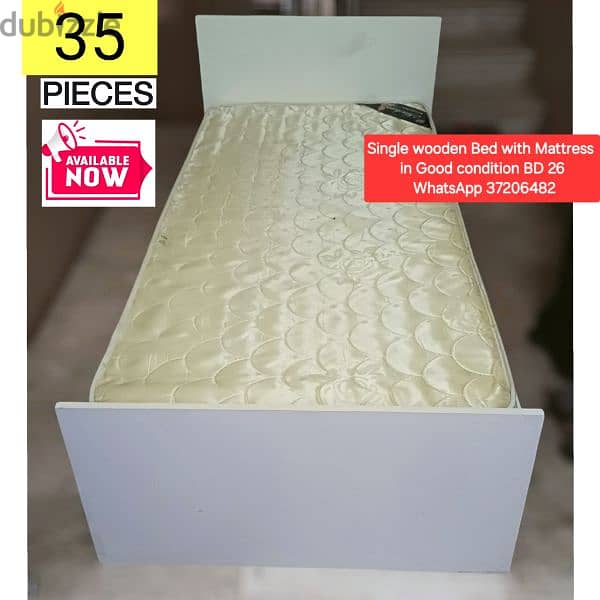 Wooden single bed with mattress and other items for sale 0