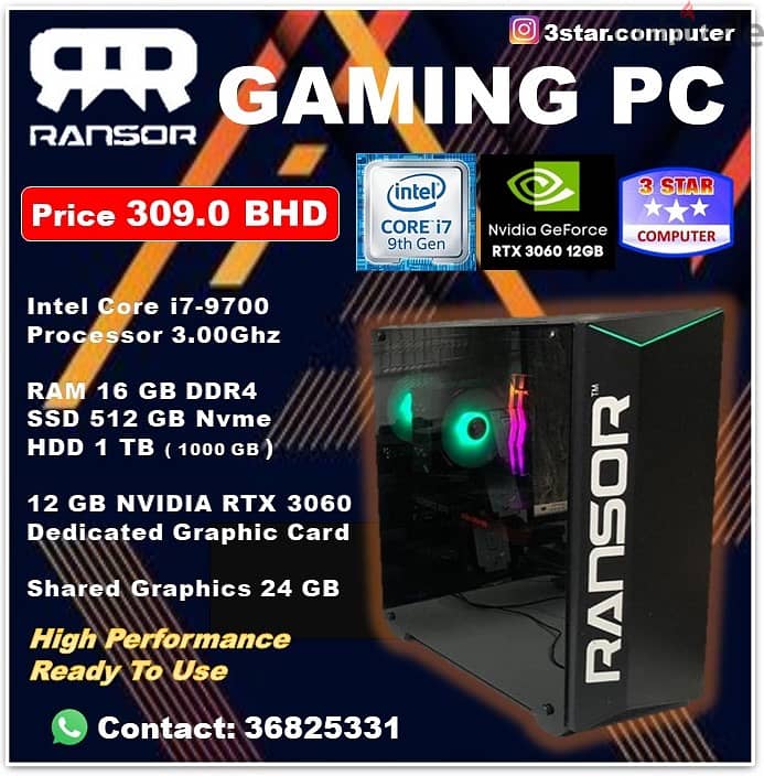 RANSOR GAMING PC CORE I7 9TH GENERATION RTX 3060 12 GB GRAPHIC Card 0