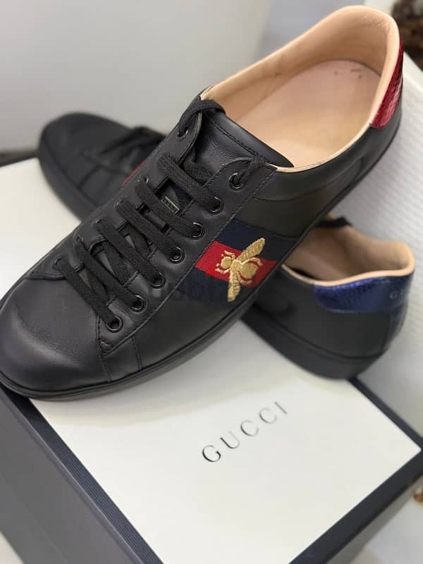 Gucci Ace Bee Black Leather Shoes Trainers Sneakers Mens 1